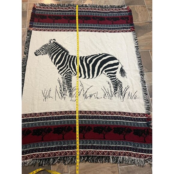 Zebra Woven Throw Blanket With Fringe 66" x 46" Safari Reversible Soft Burgundy - Picture 2 of 8